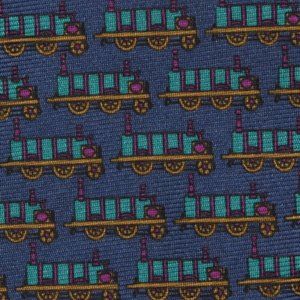 TRAIN RAILROAD Model Toy Enthusiast Blue Mens Silk Neck Tie by ANSALDO